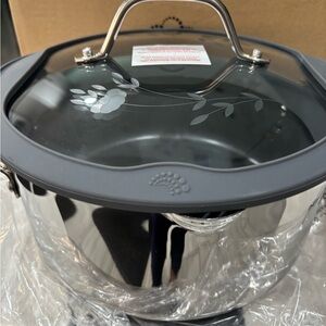 Princess House Stainless Steel Pot with Floral Glass Lid